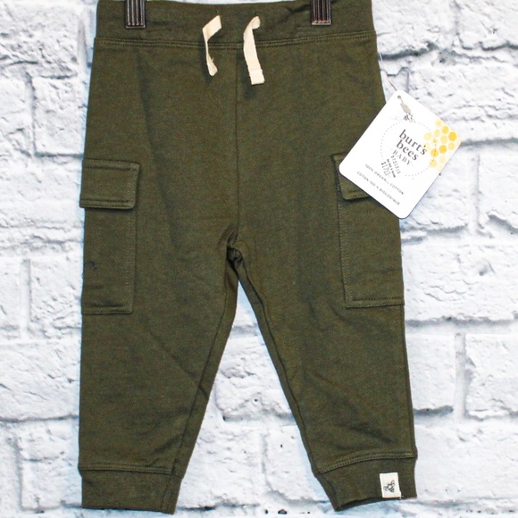 NEW! 6-9 M Burts Bees Green Jogger Pants - Picture 1 of 6
